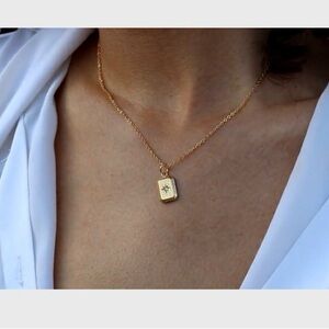 New Anthropologie Gold Opal Square Pendant Necklace.